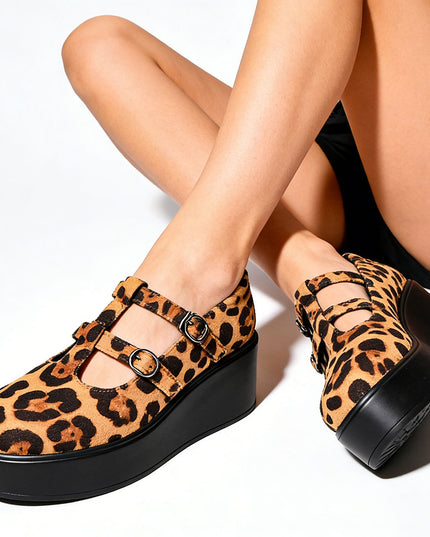 Pantofi casual de dama din piele ecologica intoarsa, cu Platforma, P1282 - Leopard