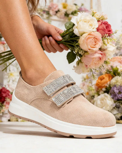 Pantofi casual de dama,Din piele ecologica intoarsa,Cu scai,P1233,Bej OEM