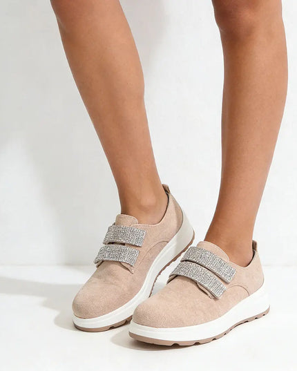 Pantofi casual de dama,Din piele ecologica intoarsa,Cu scai,P1233,Bej OEM