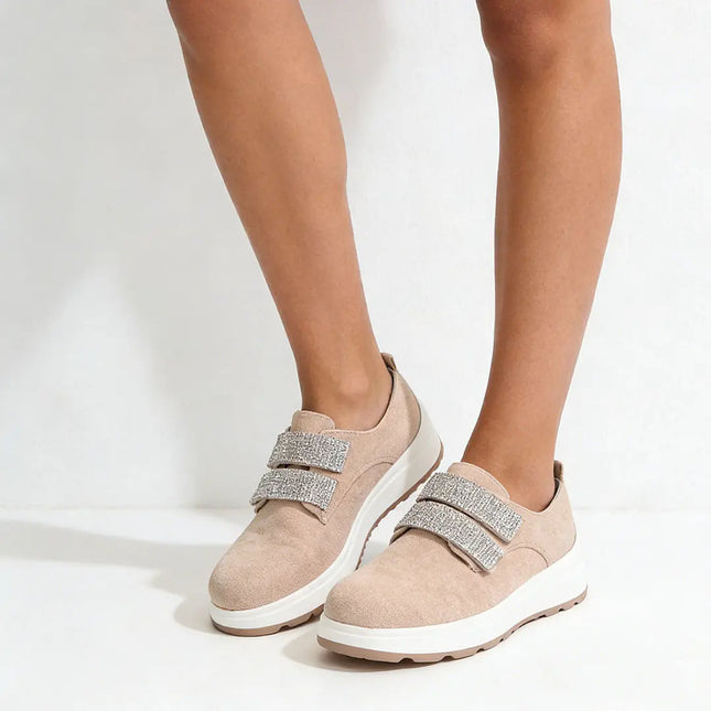 Pantofi casual de dama,Din piele ecologica intoarsa,Cu scai,P1233,Bej OEM