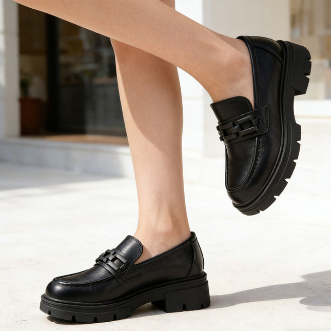 Pantofi casual de dama din piele ecologica, P1292 - Negru