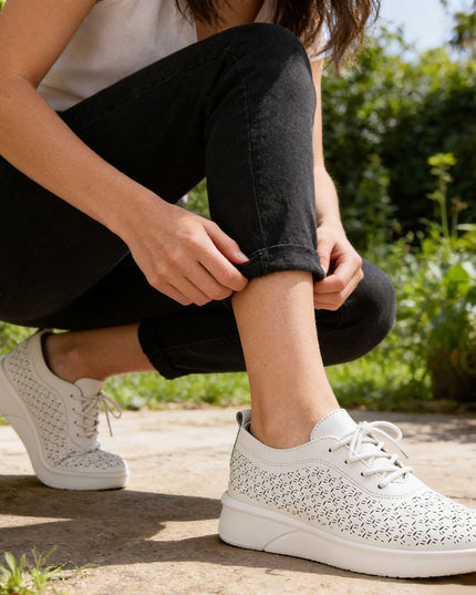 Pantofi casual de dama din piele ecologica, P12611 - Alb