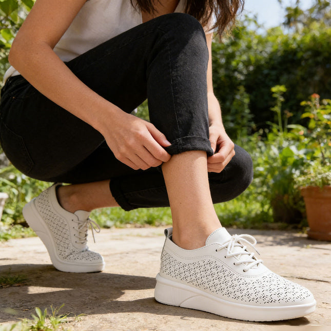 Pantofi casual de dama din piele ecologica, P12611 - Alb