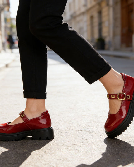 Pantofi casual de dama din piele ecologica, P1285 - Visiniu