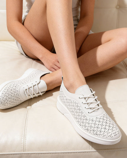 Pantofi casual de dama din piele ecologica, P12611 - Alb