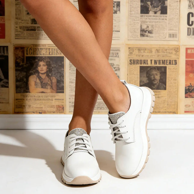 Pantofi casual de dama,Din piele ecologica,Cu siret,P1234,Alb OEM