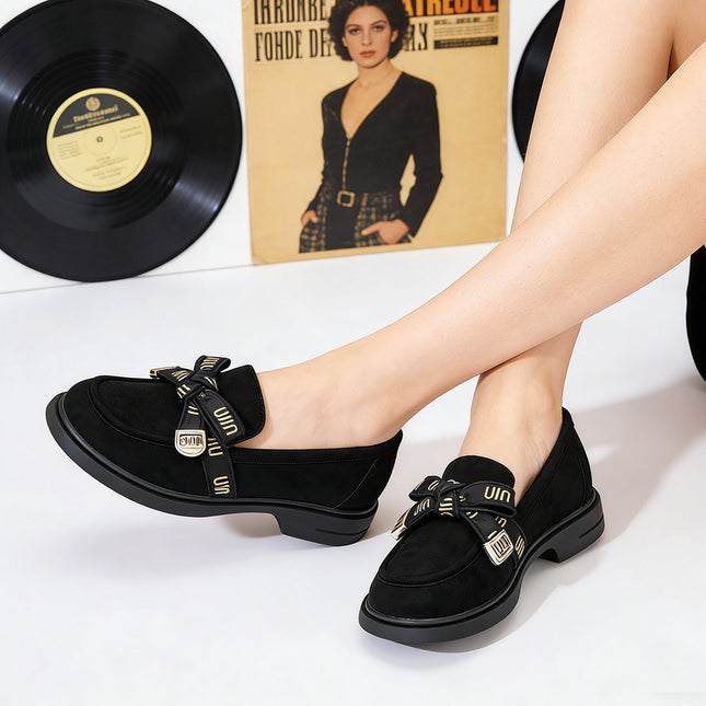 Pantofi casual de dama,Din piele ecologica intoarsa,P1272,Negru