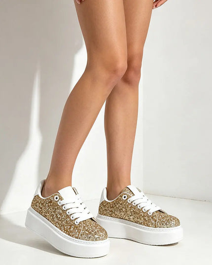 Pantofi sport inalti de dama,Din Piele ecologica,Glitter,D1318,Auriu OEM