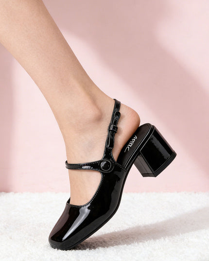 Pantofi casual de dama cu Toc Groasa, din piele ecologica, P1286 - Negru