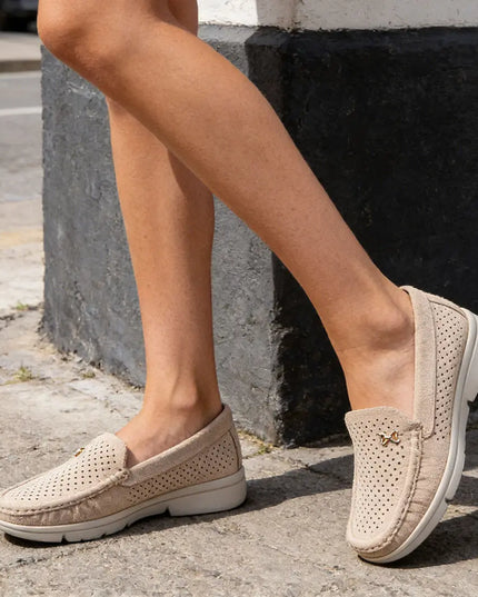 Pantofi casual de dama,Usor,Din piele ecologica,Cu Brant din piele Naturala,P2265,Bej OEM