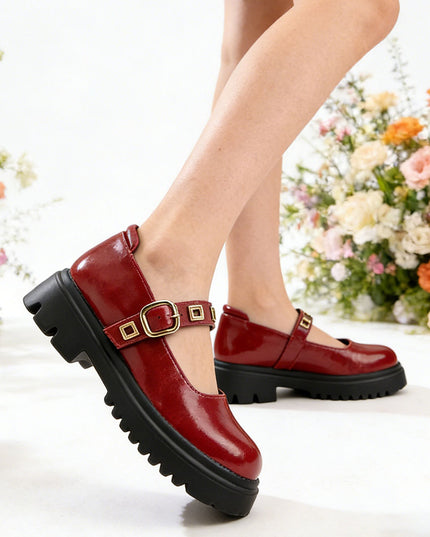 Pantofi casual de dama din piele ecologica, P1285 - Visiniu