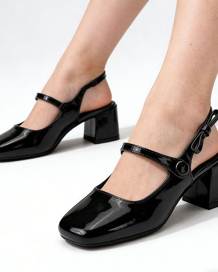 Pantofi casual de dama cu Toc Groasa, din piele ecologica, P1286 - Negru