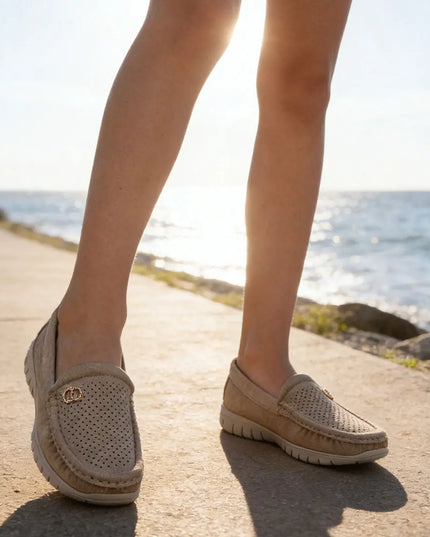 Pantofi casual de dama,Usor,Din piele ecologica,Cu Brant din piele Naturala,P1264,Khaki OEM