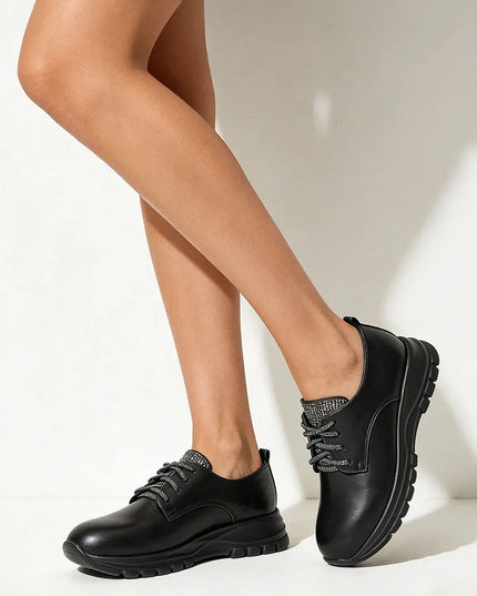 Pantofi casual de dama,Din piele ecologica,Cu siret,P1234,Negru OEM