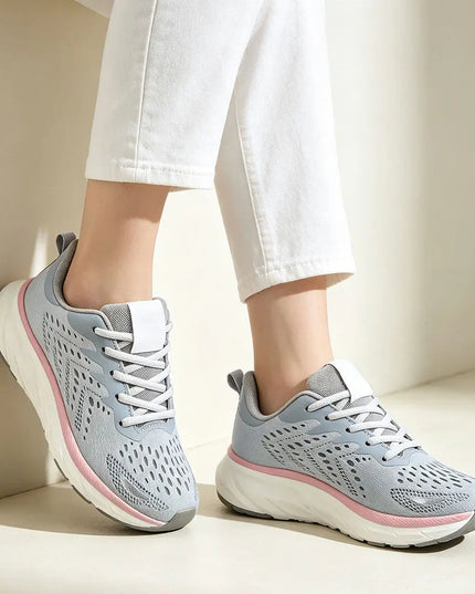 Pantofi sport de dama, 0144, usori, din material textil, Gri cu Roz OEM