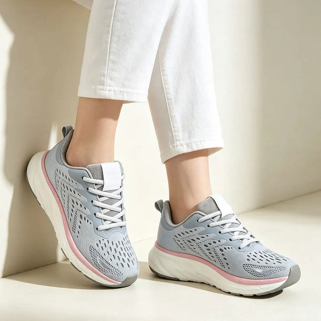 Pantofi sport de dama, 0144, usori, din material textil, Gri cu Roz OEM