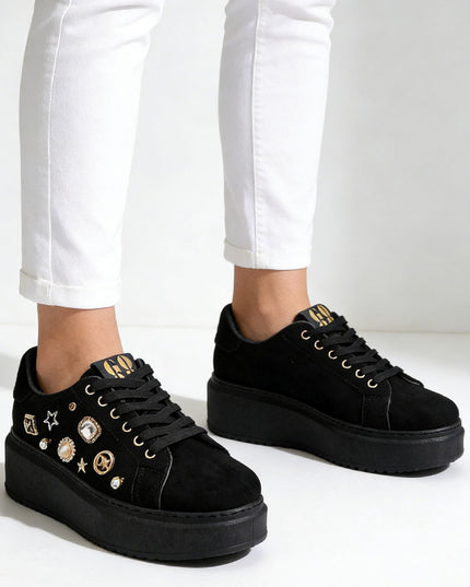 Pantofi Sport De Dama,Cu Platforma,Din piele ecologica ,D1442,Negru