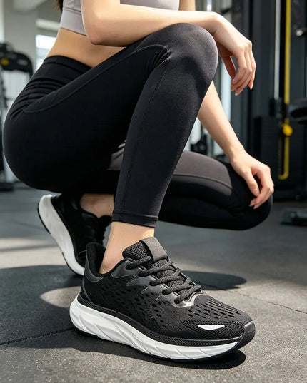 Pantofi sport de dama, 0144, usori, din material textil, Negru cu Alb OEM