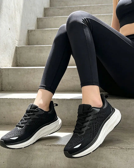 Pantofi sport de dama, 0144, usori, din material textil, Negru cu Alb OEM