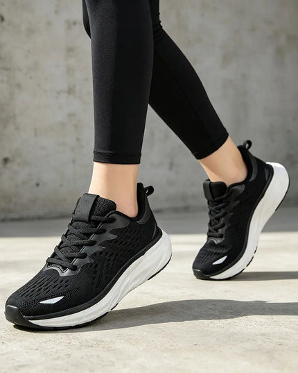 Pantofi sport de dama, 0144, usori, din material textil, Negru cu Alb OEM