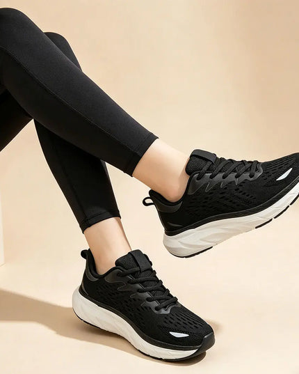 Pantofi sport de dama, 0144, usori, din material textil, Negru cu Alb OEM