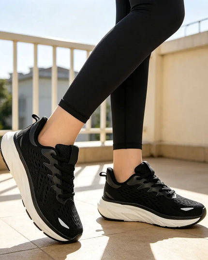 Pantofi sport de dama, 0144, usori, din material textil, Negru cu Alb OEM