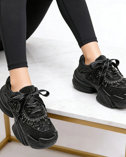 Pantofi sport De dama,Din material Textil Cu Strasuri, D1381, Negru OEM