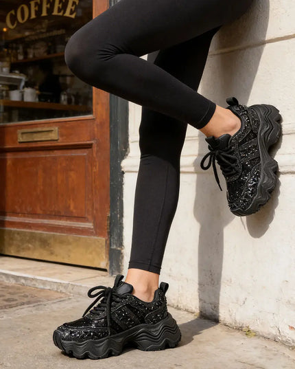 Pantofi Sport De Dama,Din piele Ecologica,Cu Pietre,D1364,Negru OEM