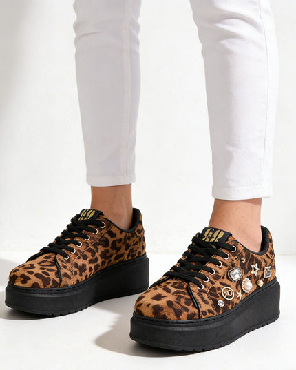 Pantofi Sport De Dama cu Platforma, din piele ecologica, D1442 - Leopard