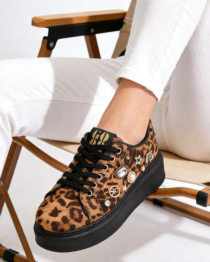 Pantofi Sport De Dama cu Platforma, din piele ecologica, D1442 - Leopard