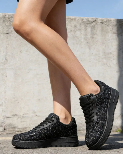 Pantofi sport de dama , Cu talpa groasa,Piele ecologica, 1287,Negru OEM