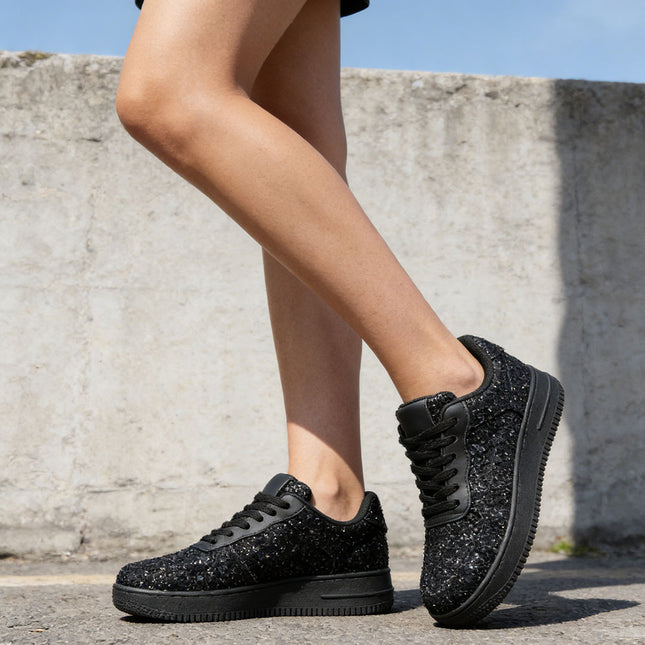 Pantofi sport de dama , Cu talpa groasa,Piele ecologica, 1287,Negru