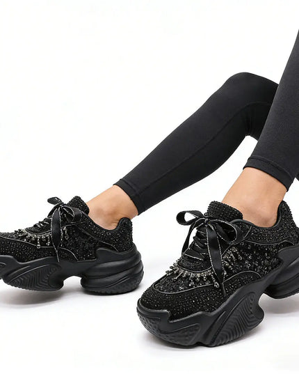 Pantofi sport De dama,Din material Textil Cu Strasuri, D1381, Negru OEM