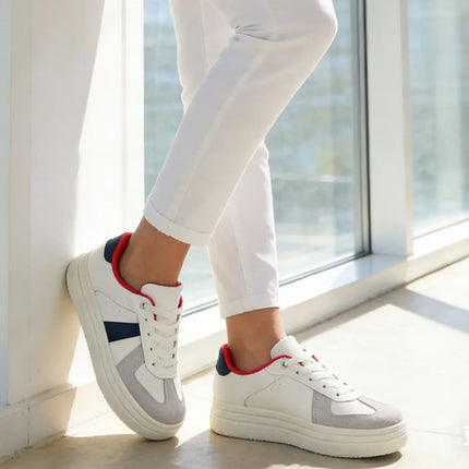 Pantofi sport De dama ,din Piele ecologica,1271,Bej cu Albastru OEM