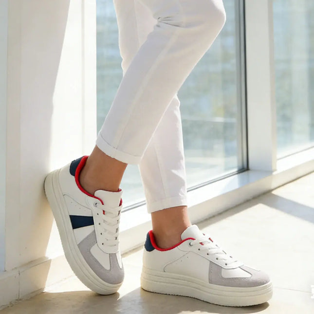 Pantofi sport De dama ,din Piele ecologica,1271,Bej cu Albastru OEM