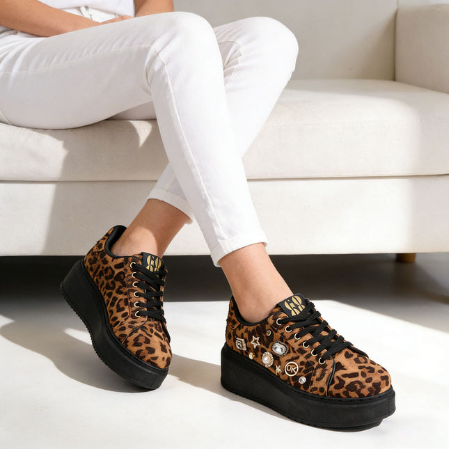 Pantofi Sport De Dama,Cu Platforma,Din piele ecologica ,D1442,Leopard