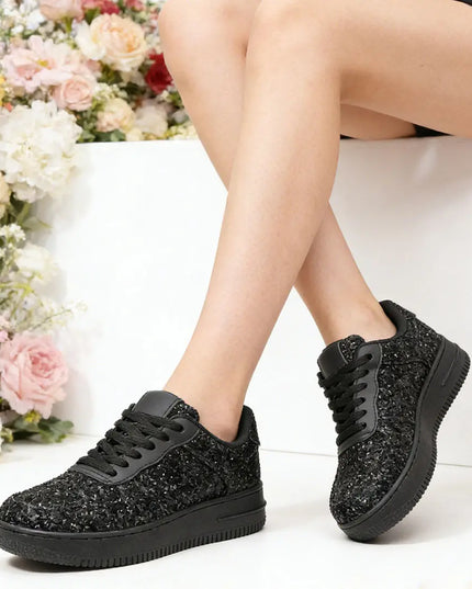 Pantofi sport de dama , Cu talpa groasa,Piele ecologica, 1287,Negru OEM