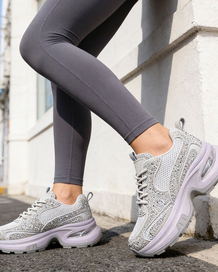 Pantofi Sport De Dama cu Insertii De Plasa si Strasuri, D1414 - Gri