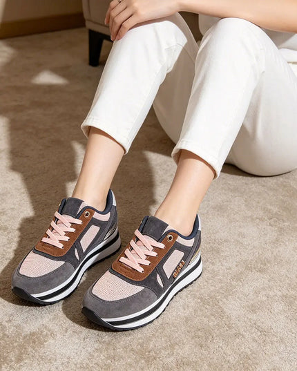 Pantofi sport de dama,D1311,Cu talpa flatform si garnituri din piele ecologica intoarsa,Roz OEM