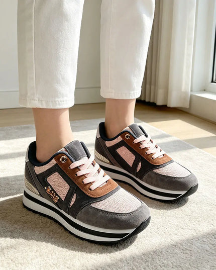 Pantofi sport de dama,D1311,Cu talpa flatform si garnituri din piele ecologica intoarsa,Roz OEM