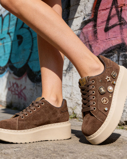 Pantofi Sport De Dama cu Platforma, din piele ecologica, D1442 - Maro