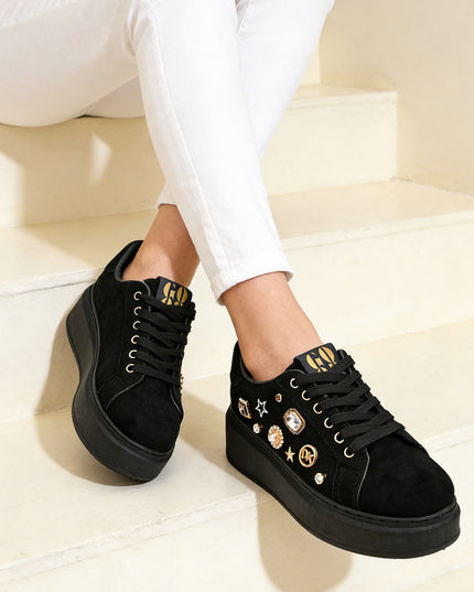 Pantofi Sport De Dama,Cu Platforma,Din piele ecologica ,D1442,Negru