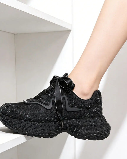 Pantofi Sport De Dama,cu insertii de plasa,Cu pietre,D1385,Negru OEM
