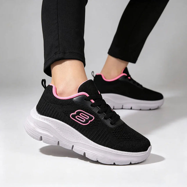 Pantofi sport De dama,Din material Textil,D1398.Negru cu Roz OEM