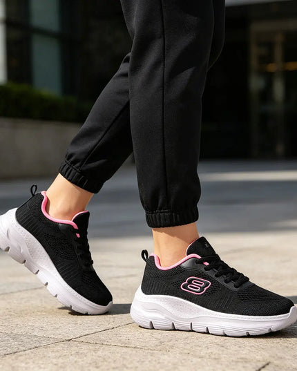Pantofi sport De dama,Din material Textil,D1398.Negru cu Roz OEM