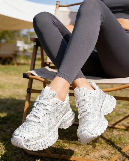 Pantofi Sport De dama,Din piele ecologica intoarsa,Cu Strasuri,D1397,Alb OEM