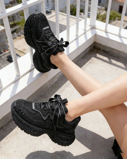Pantofi Sport De Dama,cu insertii de plasa,Cu pietre,D1385,Negru OEM