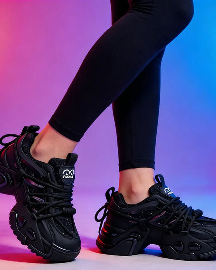Pantofi Sport De Dama,Din piele Ecologica,Cu Insertii De Paiete,D1363,Negru OEM