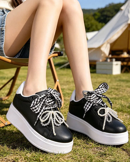 Pantofi Sport De Dama,Din piele Ecologica,Cu Fundita perle,D1376,Negru OEM