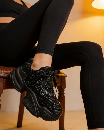 Pantofi sport De dama,Din material Textil Cu Strasuri, D1381, Negru OEM